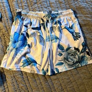 Men's Athletic Shorts with Blue Floral Design